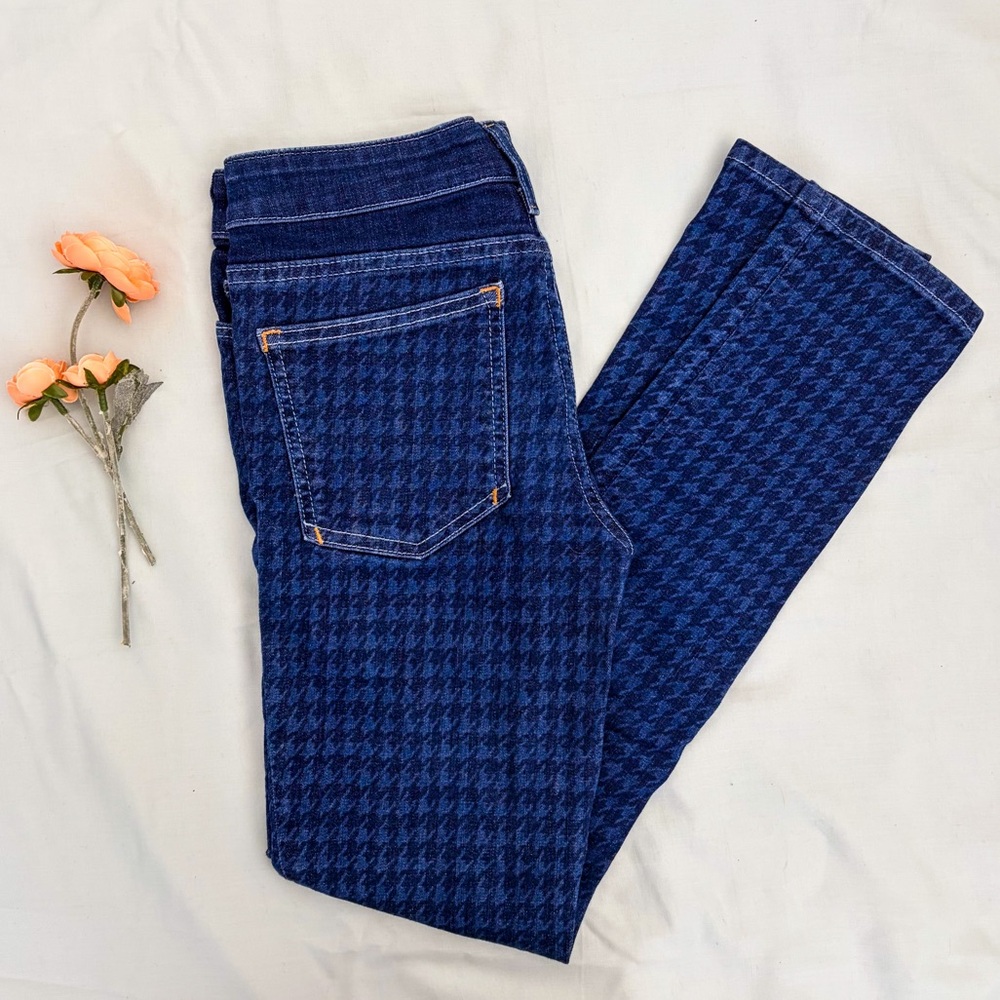 Anthro Pilcro Houndstooth Print Jeans Size 27 Blue Skinny Stretch Denim Mid-Rise